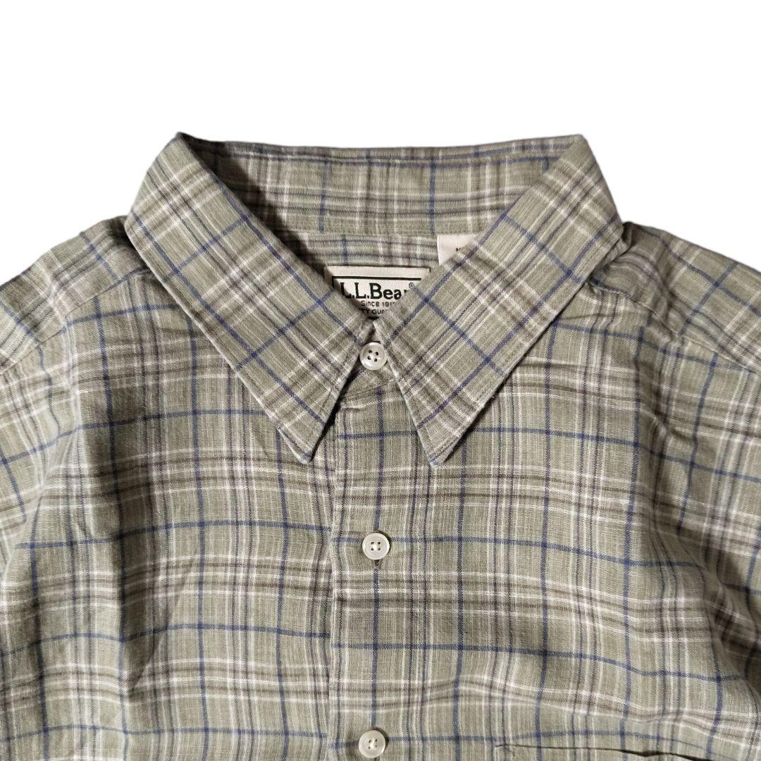USED 00s M Linen check shirt -L.L.Bean-