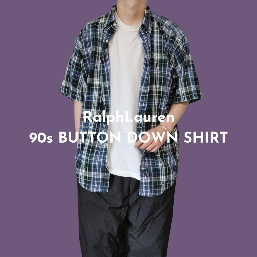 VINTAGE 90s L Button down shirt -RalphLauren-