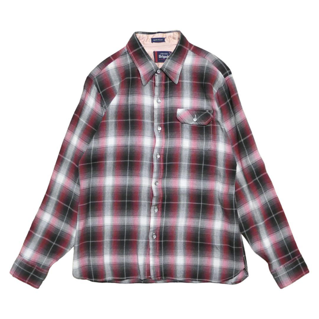 USED M-L Rayon Shirt "Ombre Check" -Arrow-