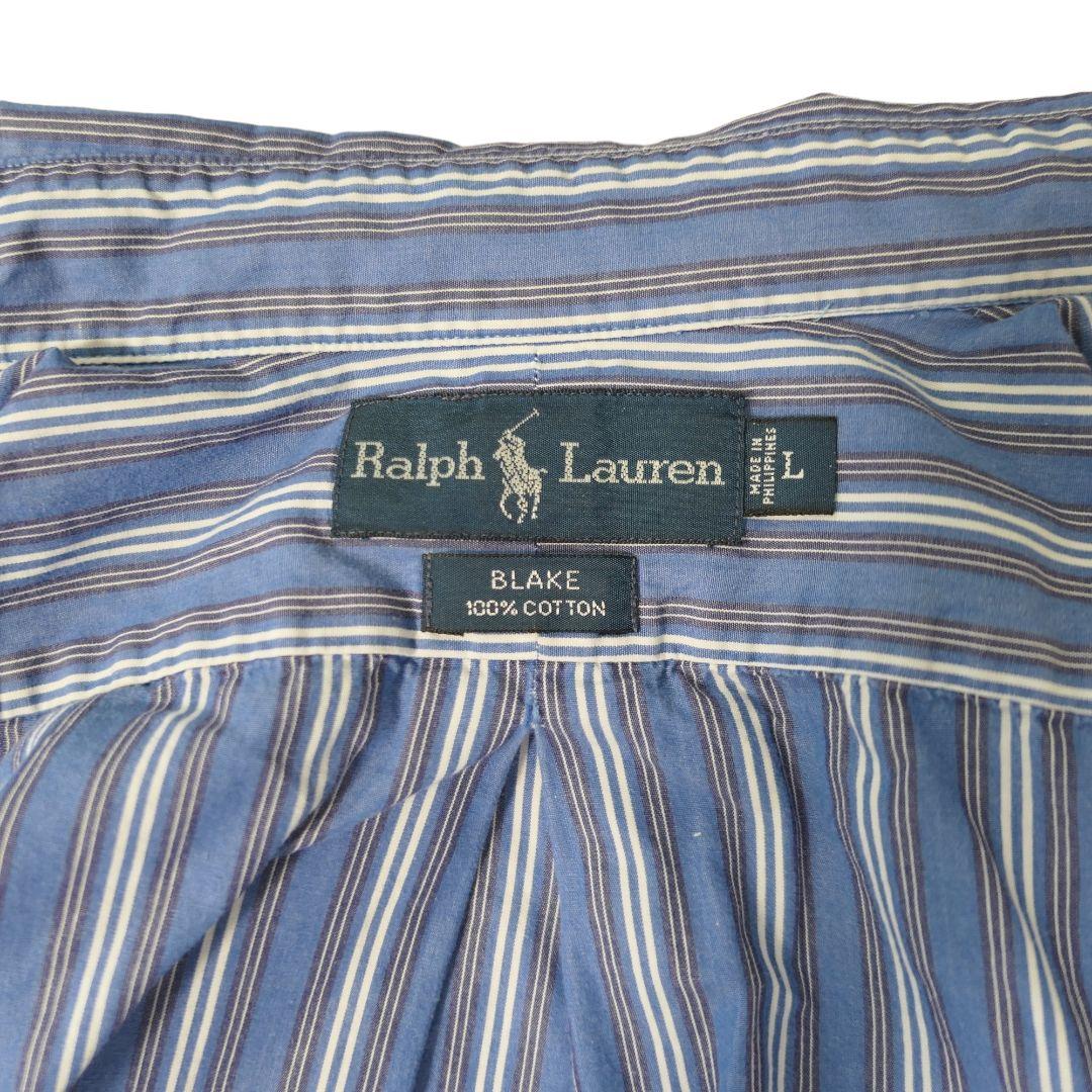 VINTAGE 90s L Button down stripe shirt -RalphLauren-
