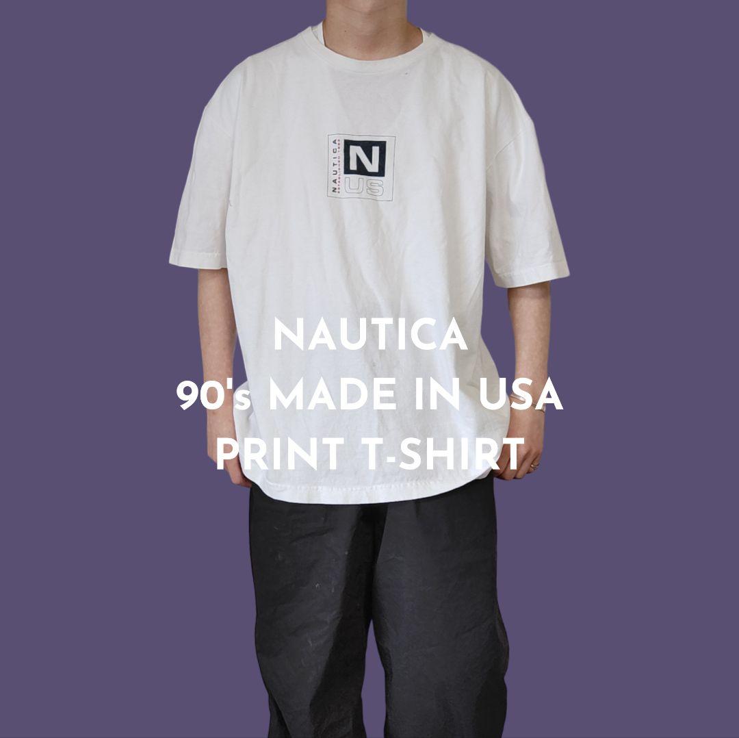 [NAUTICA] 90s made in USA, print t-shirt / XL