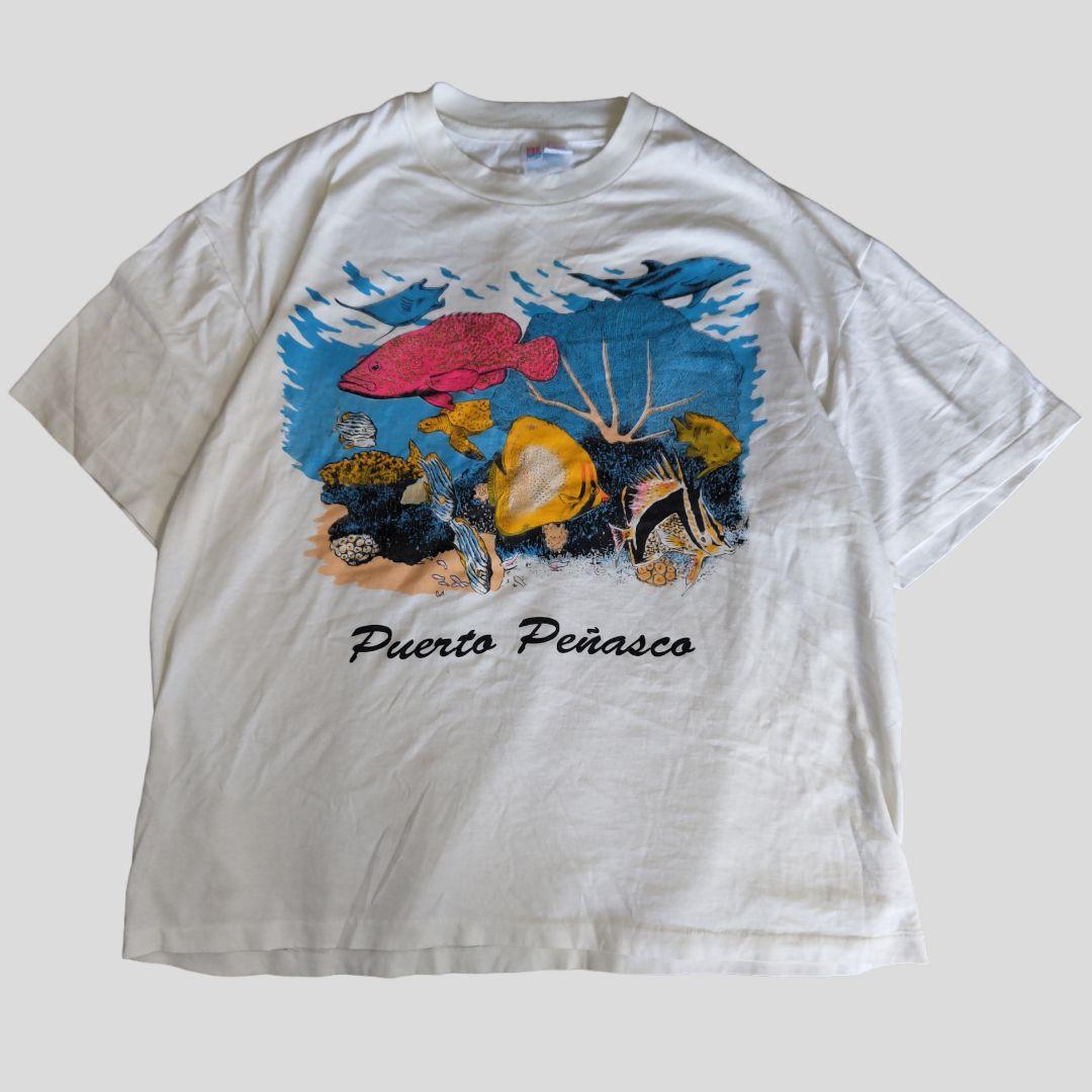 [HANES] 90s fish print t-shirt / XL